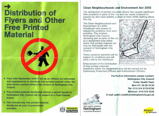 "Clean Neighbourhoods" glossy flyer - oh the irony!