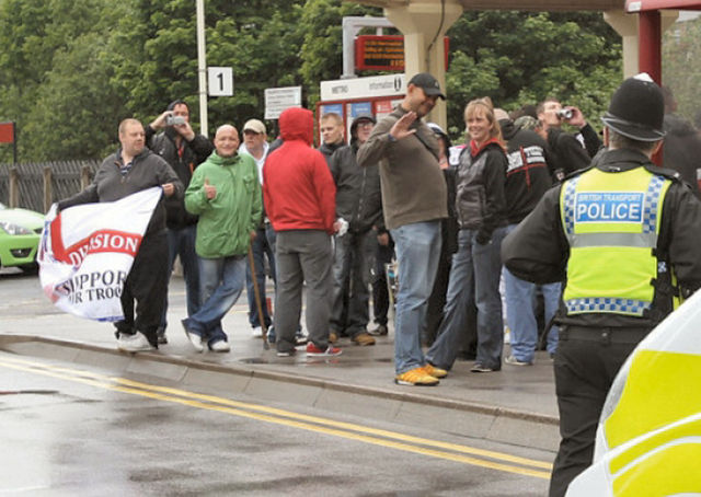 Supporters of the far-right English Defence League stopped off in Hebden Bridge